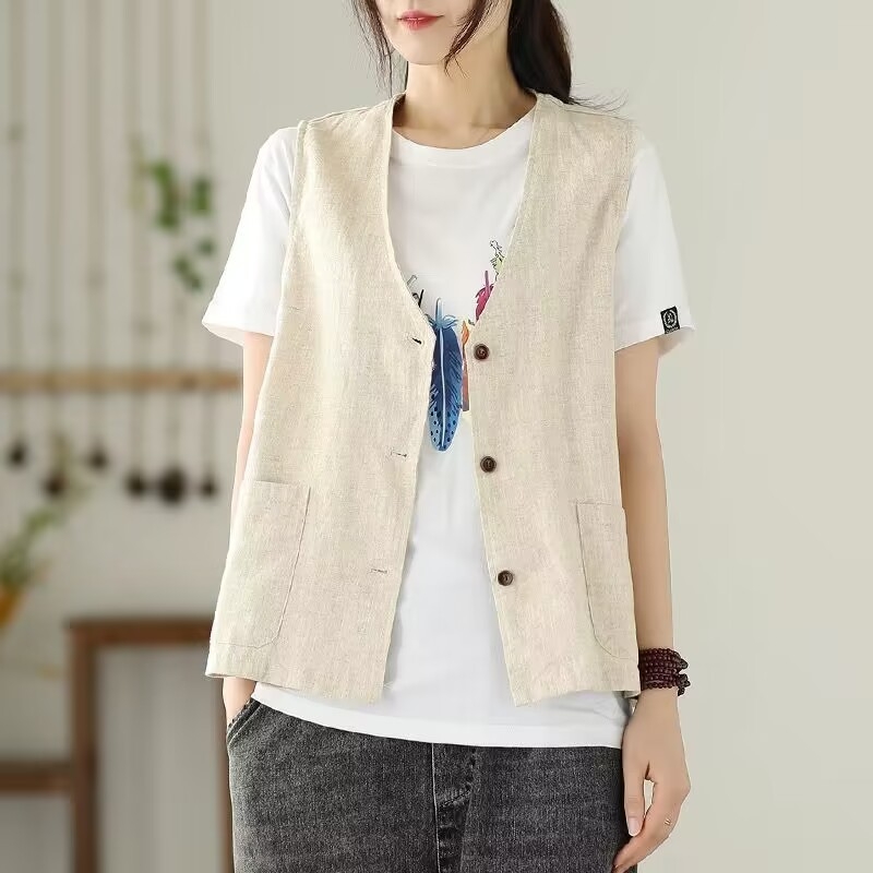 Vesta - Regular Zen stil, halter ovratnik, proljeće 2025, glavna tkanina 90-95% pamuk