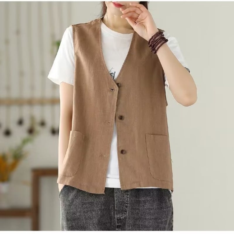 Vesta - Regular Zen stil, halter ovratnik, proljeće 2025, glavna tkanina 90-95% pamuk