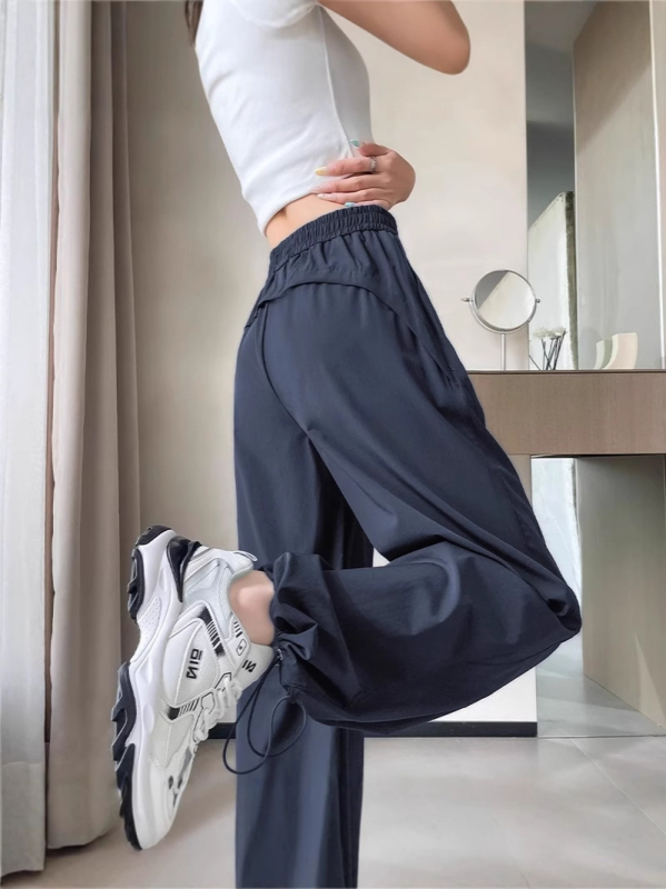 Dámske športové nohavice, vysoký pás, rovný a široký strih, 95% polyester, mikroelastickosť