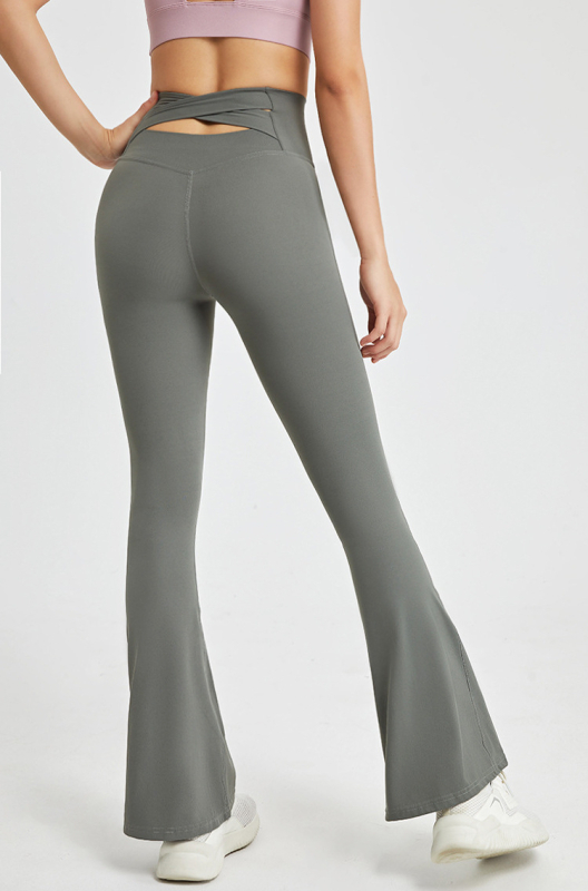 Sieviešu sporta bikses ar augstu jostu un platām kājām no neilona, mitrumu vadīšana, piemērotas jogai, fitnesam un dejām