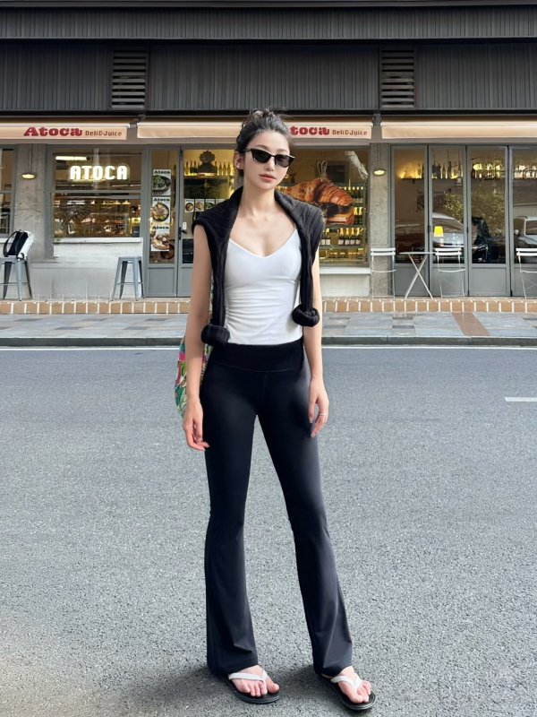 Sieviešu sporta bikses ar augstu jostu un platām kājām no neilona, mitrumu vadīšana, piemērotas jogai, fitnesam un dejām