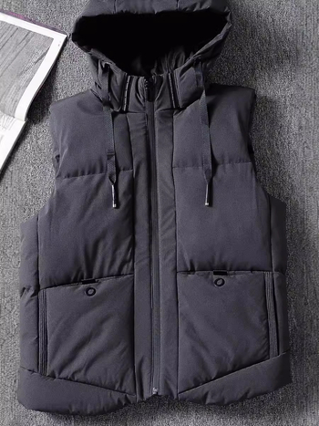 Muška pamučna bezrukavna vest s stojećim ovratnikom, zipom, jednofarbna, patch džepovi, ribani rub (90% pamuk, podstava)
