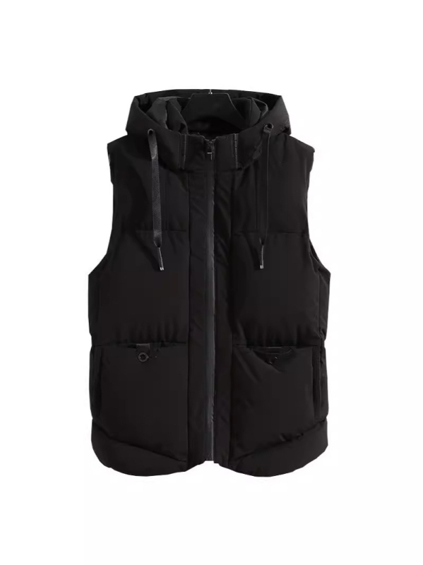 Muška pamučna bezrukavna vest s stojećim ovratnikom, zipom, jednofarbna, patch džepovi, ribani rub (90% pamuk, podstava)