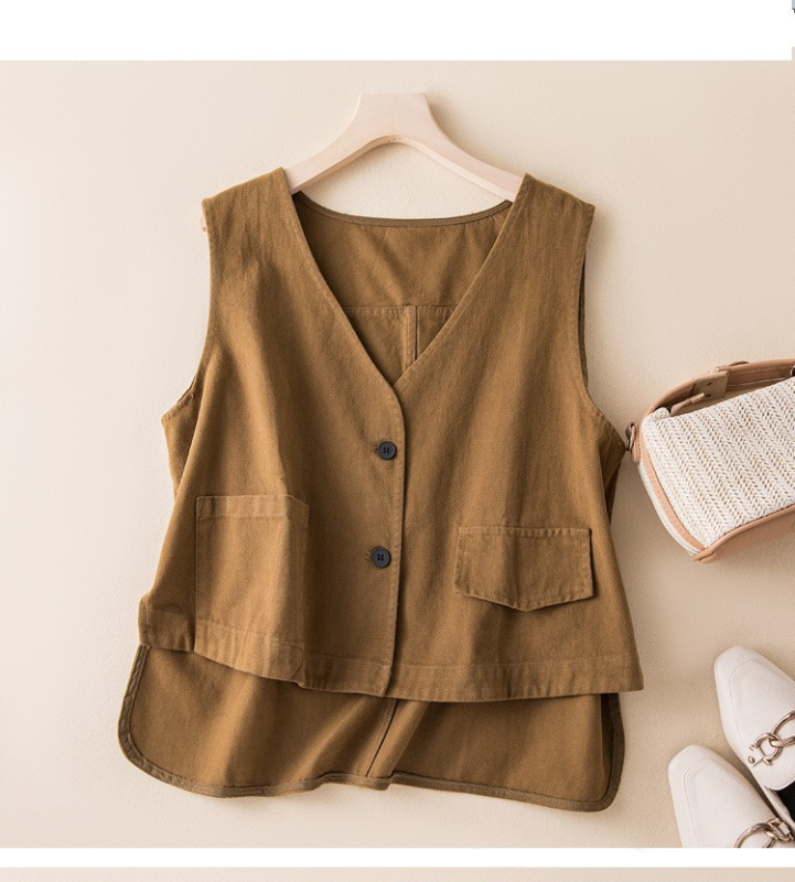 Pamukova vest s slobodnim krojem, V-izrez, književno retro stil, apstraktan uzorak, pamukovo punjenje