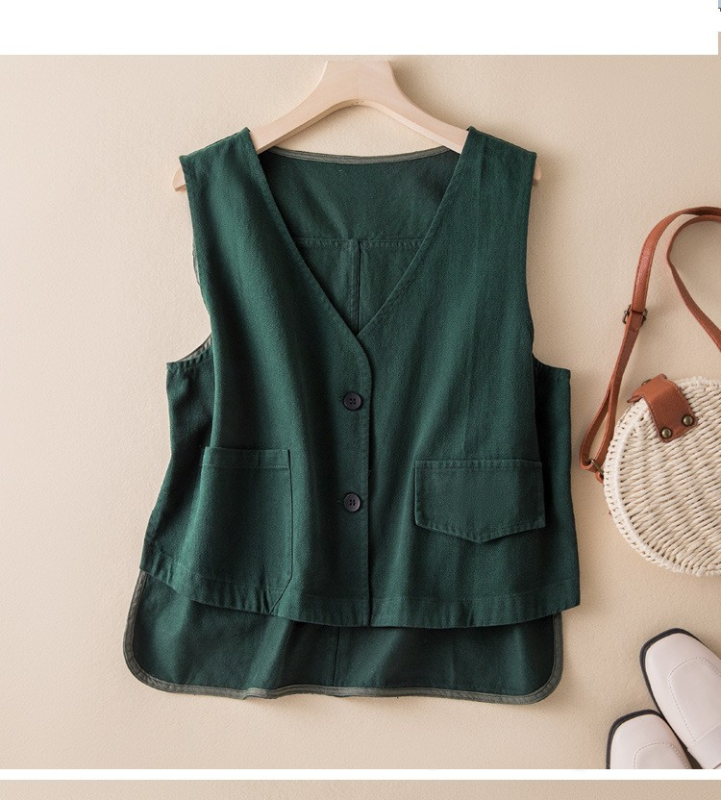 Pamukova vest s slobodnim krojem, V-izrez, književno retro stil, apstraktan uzorak, pamukovo punjenje