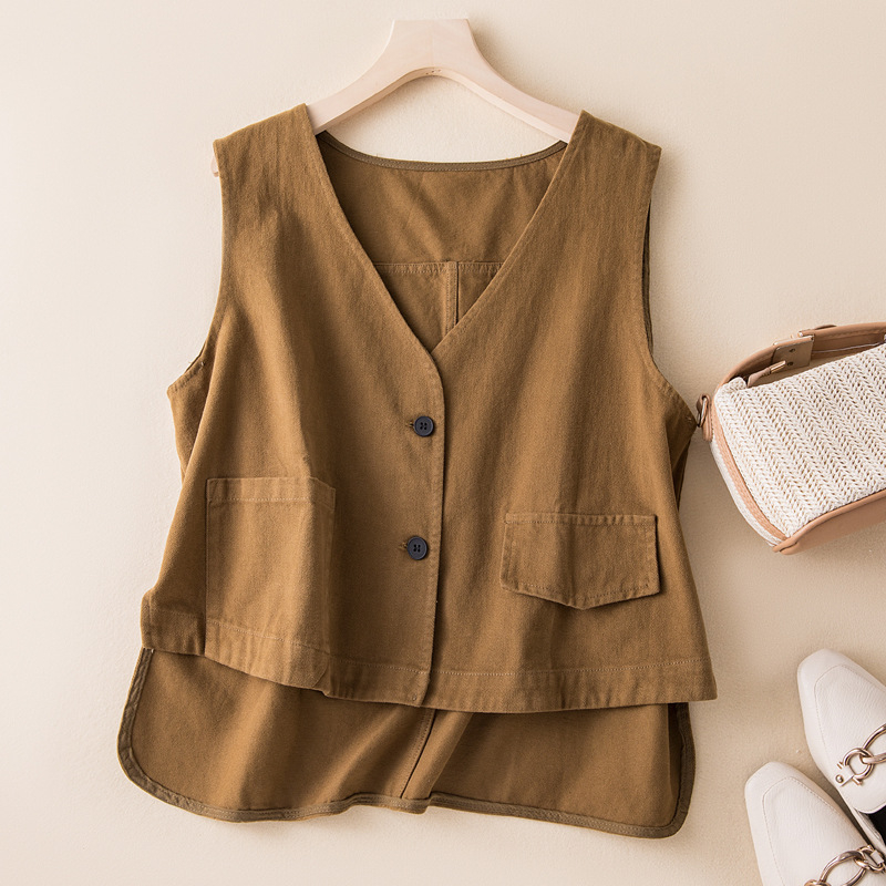 Pamukova vest s slobodnim krojem, V-izrez, književno retro stil, apstraktan uzorak, pamukovo punjenje