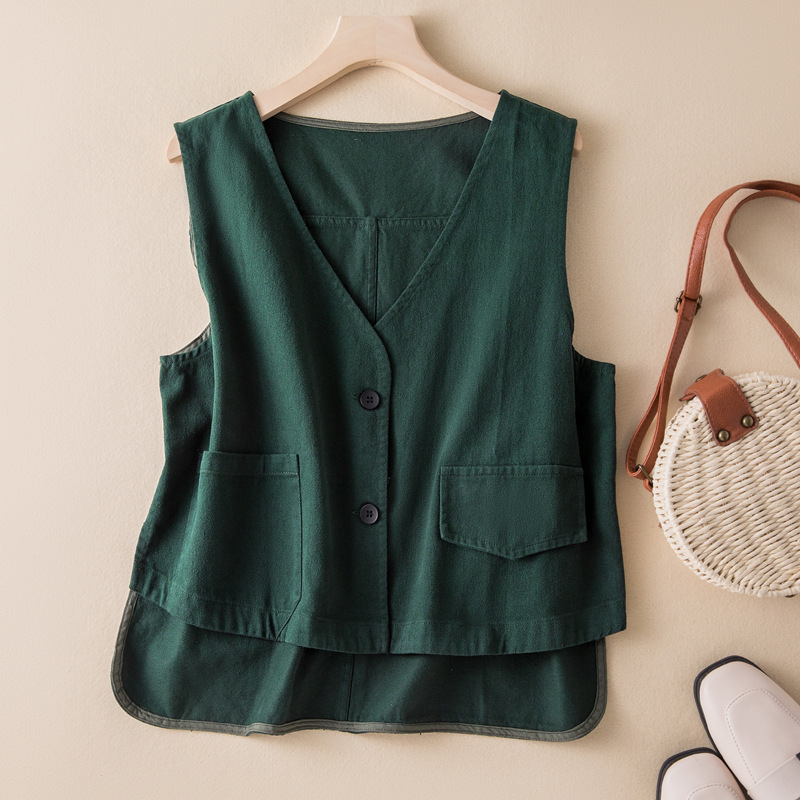 Pamukova vest s slobodnim krojem, V-izrez, književno retro stil, apstraktan uzorak, pamukovo punjenje
