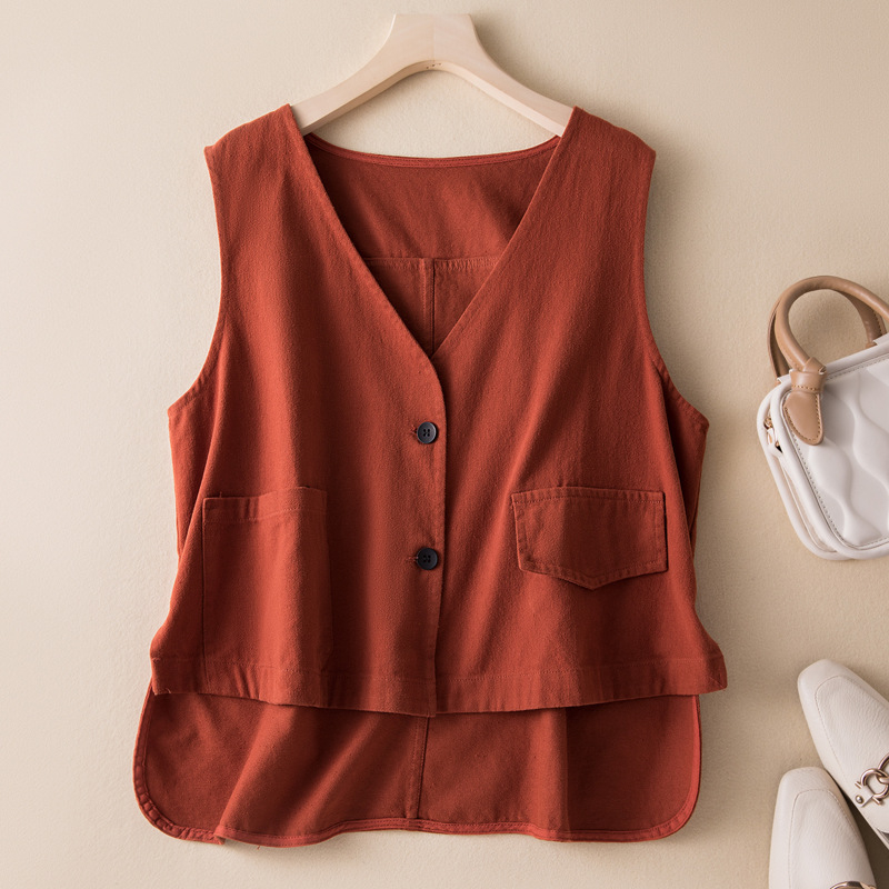 Pamukova vest s slobodnim krojem, V-izrez, književno retro stil, apstraktan uzorak, pamukovo punjenje