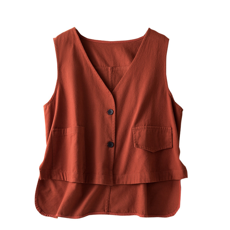 Pamukova vest s slobodnim krojem, V-izrez, književno retro stil, apstraktan uzorak, pamukovo punjenje