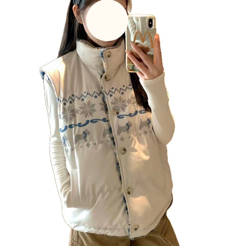 Dvostrani reversibilni prsluk s debelim flisom, američki stil patchwork, vanjski materijal poliester, punilo poliester vlakno