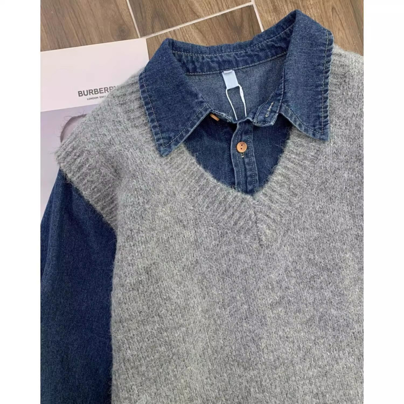 Ženski vest s polo ovratnikom, pleteni od pamuka s elastanom <30%, jednobojna, slobodan kroj, proljeće 2025