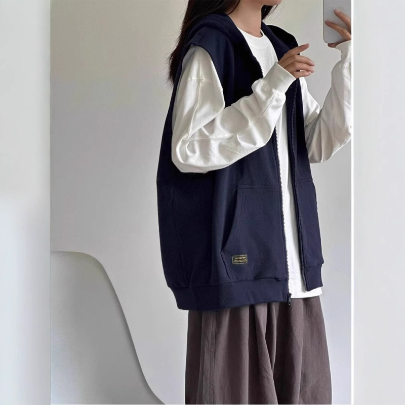Ženski kapucijasti pulover-vest, japanskog stila, širokog kroja, poliester smjesa 30-50%