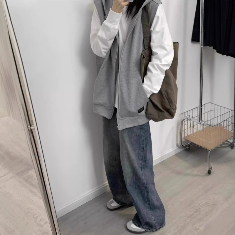 Ženski kapucijasti pulover-vest, japanskog stila, širokog kroja, poliester smjesa 30-50%