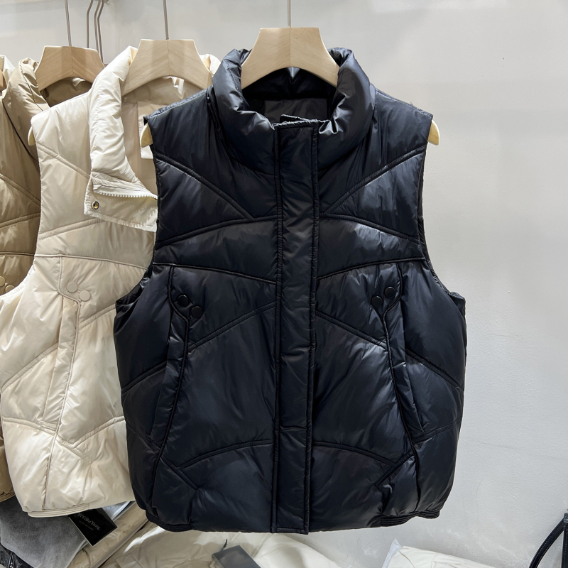Dámska vesta s výplňou z down-cotton, stojatý golier, zips, polyester, jednofarebná, mestský štýl dochádzania