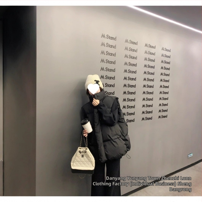 Sieviešu poliestera veste ar stāvošu apkakli un rāvējslēdzēju, brīvā piegriezuma, Korejas stils