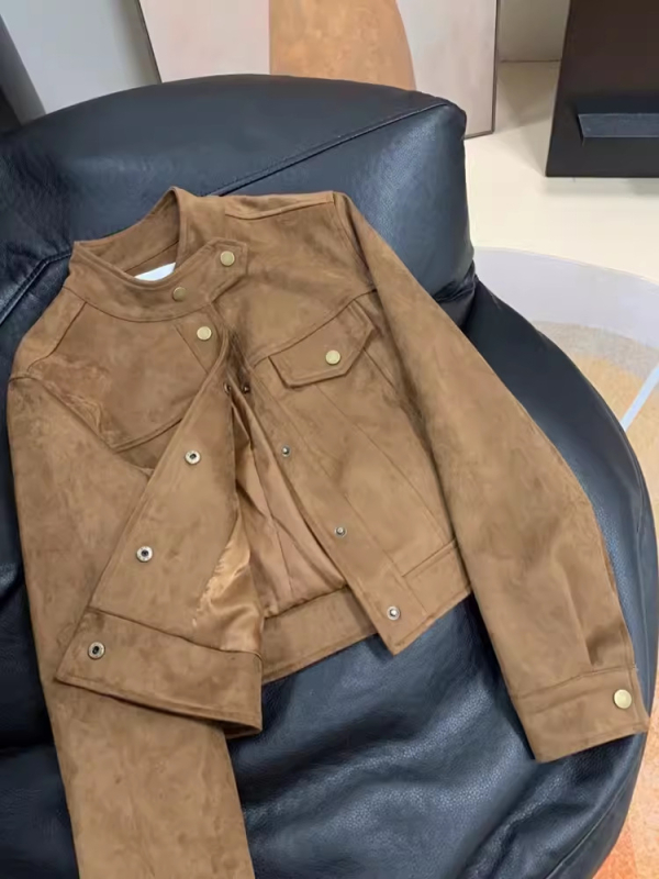 Jakna od Chenille-Spandex materijala, jednofarbna, ravni kroj, debeli materijal, polo ovratnik, dugi rukavi, obična duljina, jesen 2025