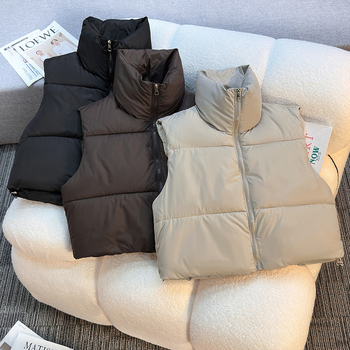 Kokvilnas veste ar stāvošu apkakli, rāvējslēdzēju, jostas auklu, īss garums, vienkrāsaina