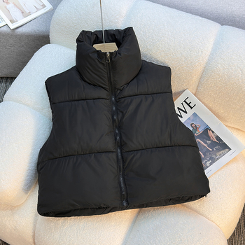 Kokvilnas veste ar stāvošu apkakli, rāvējslēdzēju, jostas auklu, īss garums, vienkrāsaina