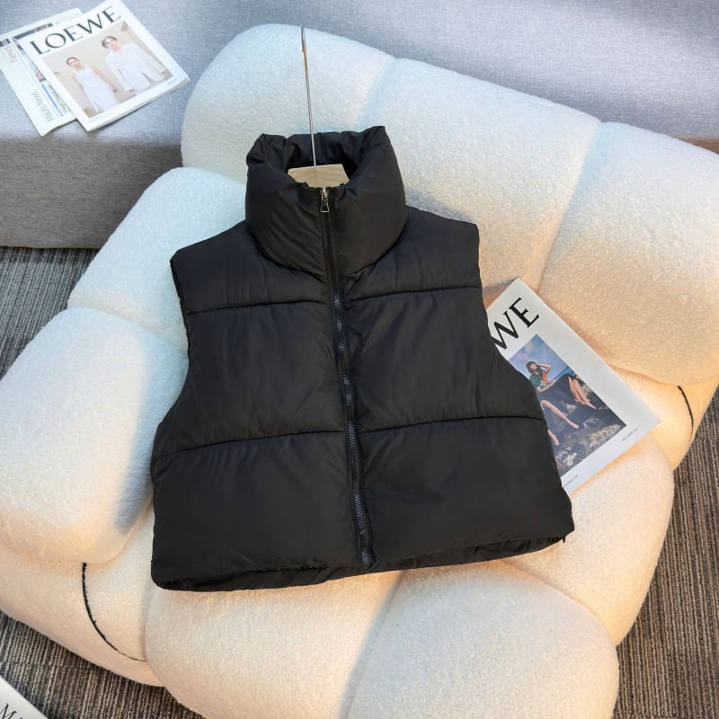 Kokvilnas veste ar stāvošu apkakli, rāvējslēdzēju, jostas auklu, īss garums, vienkrāsaina