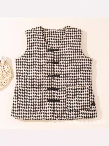 Sieviešu kokvilnas veste ar Lycra, kokvilnas pildījums, galvenā auduma sastāvs: kokvilna, V kakls, plaid raksts