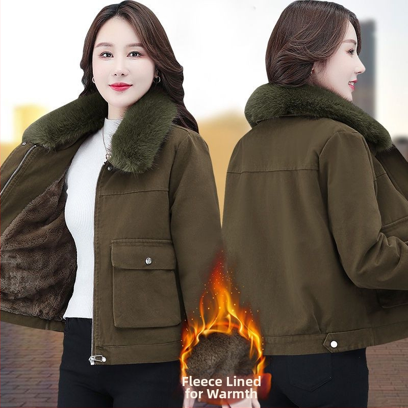 Dámsky parka kabát s kožušinkovým golierom, predný zips, polyester, voľný strih, stredná hrúbka