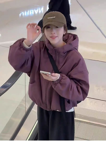 Palton damă quilted gros, glugă, fermoar, poliester, croială lejeră, iarnă