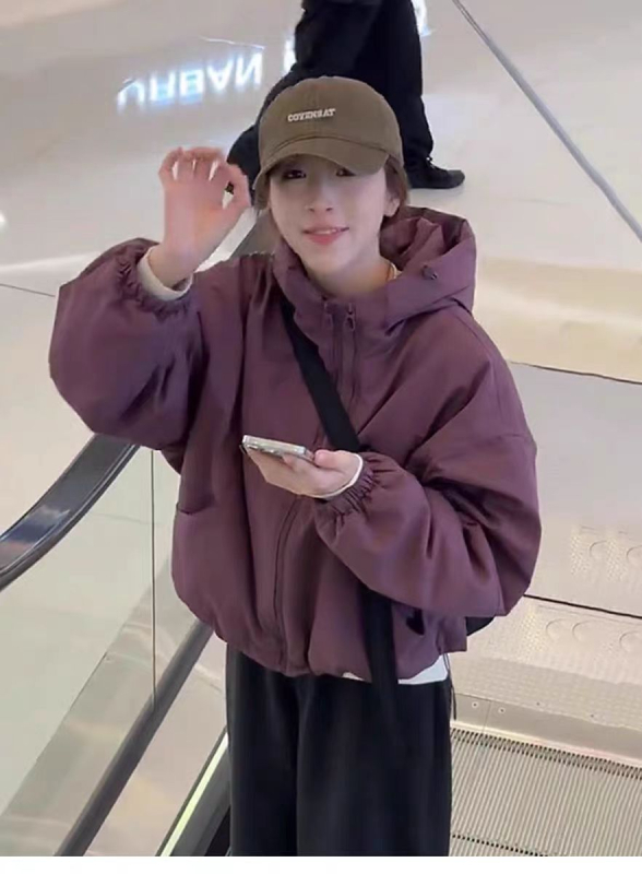 Palton damă quilted gros, glugă, fermoar, poliester, croială lejeră, iarnă