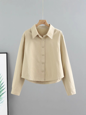 Moteriška džinsinė striukė, laisvas kirpimas, ilgos rankovės, polo apykaklė, ilgis 50–65 cm, japonų-korejiečių laisvas stilius