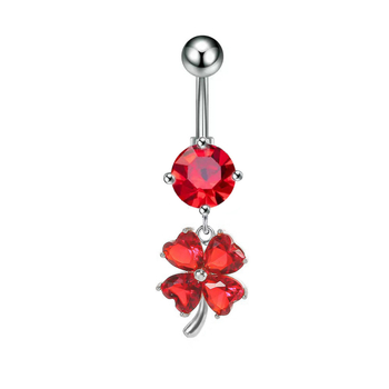 Pupčani piercing s četverolistom detelom, od nehrđajućeg čelika, ženski modni stil (Materijal: Nehrđajući čelik; Stil: Moda, Žene; Oblik: Četverolist; Vrsta: Pupčani piercing; Obrada: Elektroplatiranje)