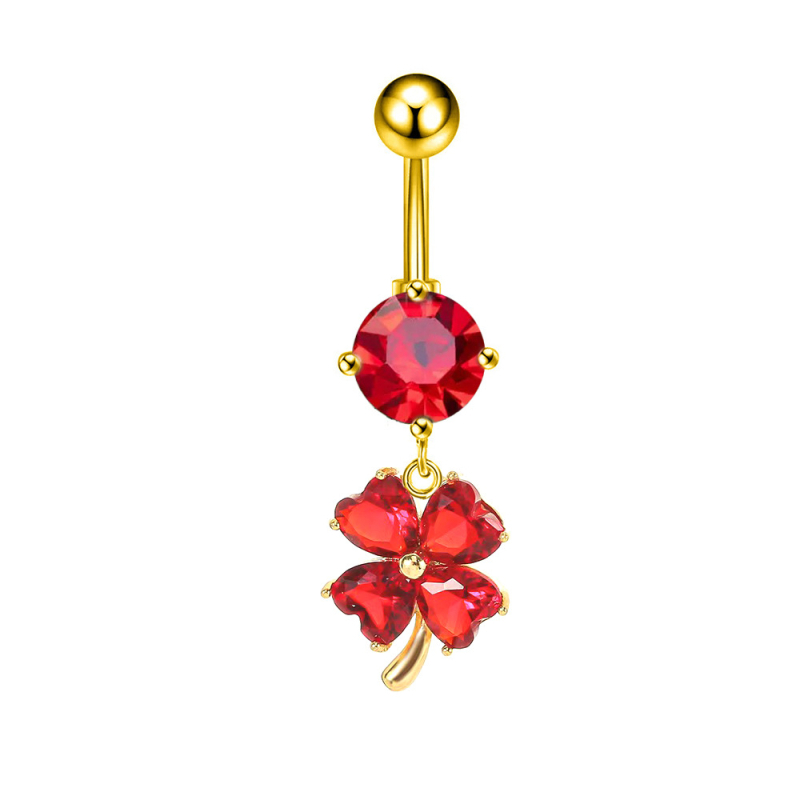 Pupčani piercing s četverolistom detelom, od nehrđajućeg čelika, ženski modni stil (Materijal: Nehrđajući čelik; Stil: Moda, Žene; Oblik: Četverolist; Vrsta: Pupčani piercing; Obrada: Elektroplatiranje)