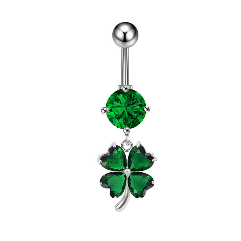 Pupčani piercing s četverolistom detelom, od nehrđajućeg čelika, ženski modni stil (Materijal: Nehrđajući čelik; Stil: Moda, Žene; Oblik: Četverolist; Vrsta: Pupčani piercing; Obrada: Elektroplatiranje)