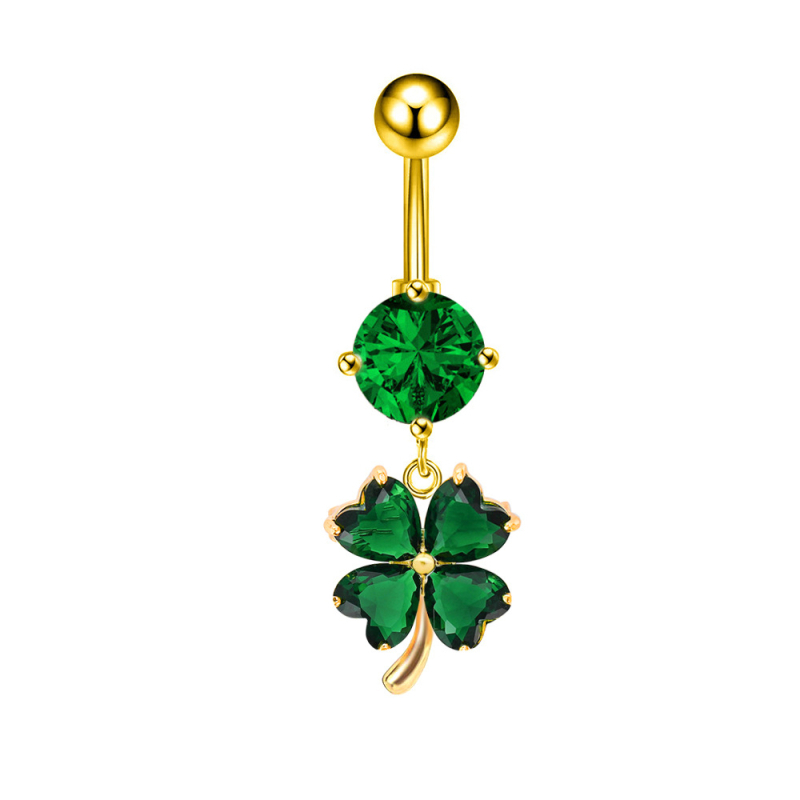 Pupčani piercing s četverolistom detelom, od nehrđajućeg čelika, ženski modni stil (Materijal: Nehrđajući čelik; Stil: Moda, Žene; Oblik: Četverolist; Vrsta: Pupčani piercing; Obrada: Elektroplatiranje)