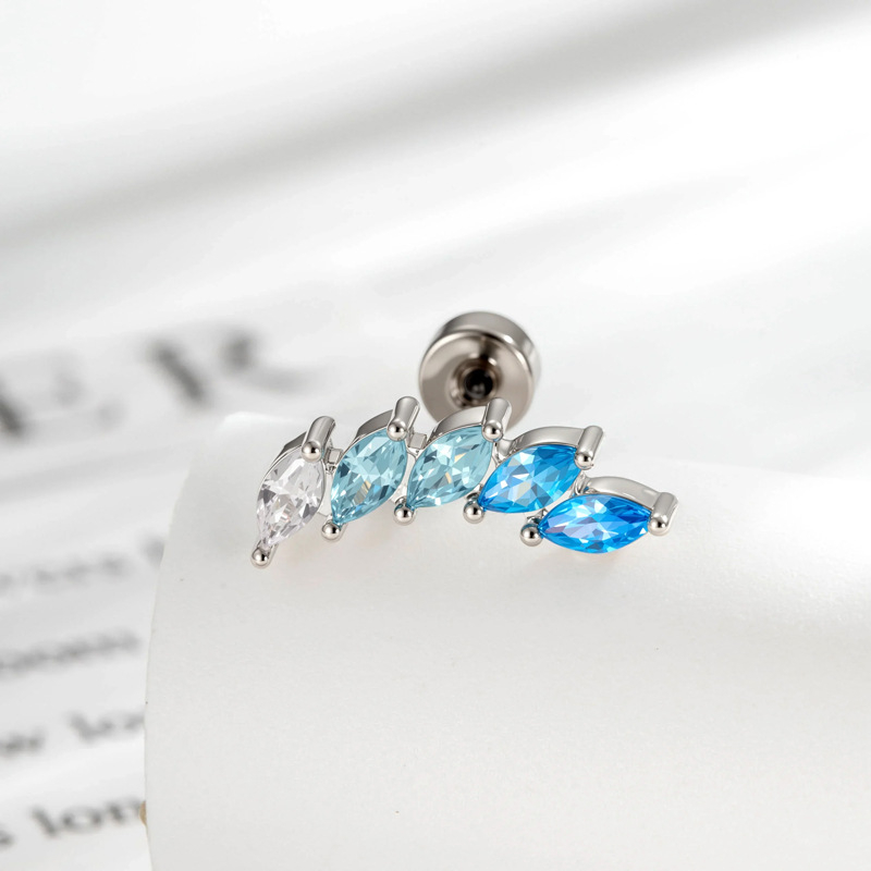 Piercing z kostnej časti ucha, geometrický tvar U, kovový materiál, diamantové spracovanie, unisex vintage štýl, biele zirkóny