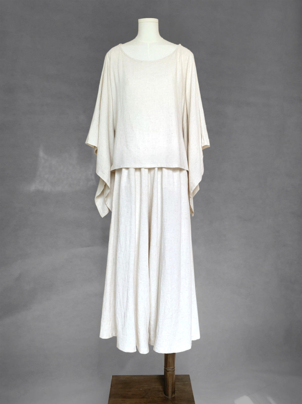 Hanfu inspiriran Zen stil Tee haljina s hlačama, komplet za žene, široki nepravilni gornji dio i hlače u planinskom stilu, tkanina 50-70% Spandex