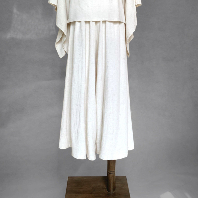 Hanfu inspiriran Zen stil Tee haljina s hlačama, komplet za žene, široki nepravilni gornji dio i hlače u planinskom stilu, tkanina 50-70% Spandex