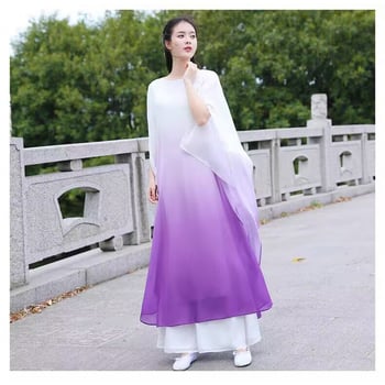 Zen haljina od velura, letajući rukavi, visok ovratnik, duga suknja, visok struk – Manjiaoqian