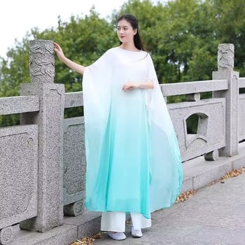 Zen haljina od velura, letajući rukavi, visok ovratnik, duga suknja, visok struk – Manjiaoqian