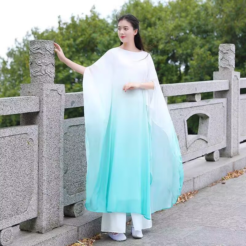 Zen haljina od velura, letajući rukavi, visok ovratnik, duga suknja, visok struk – Manjiaoqian