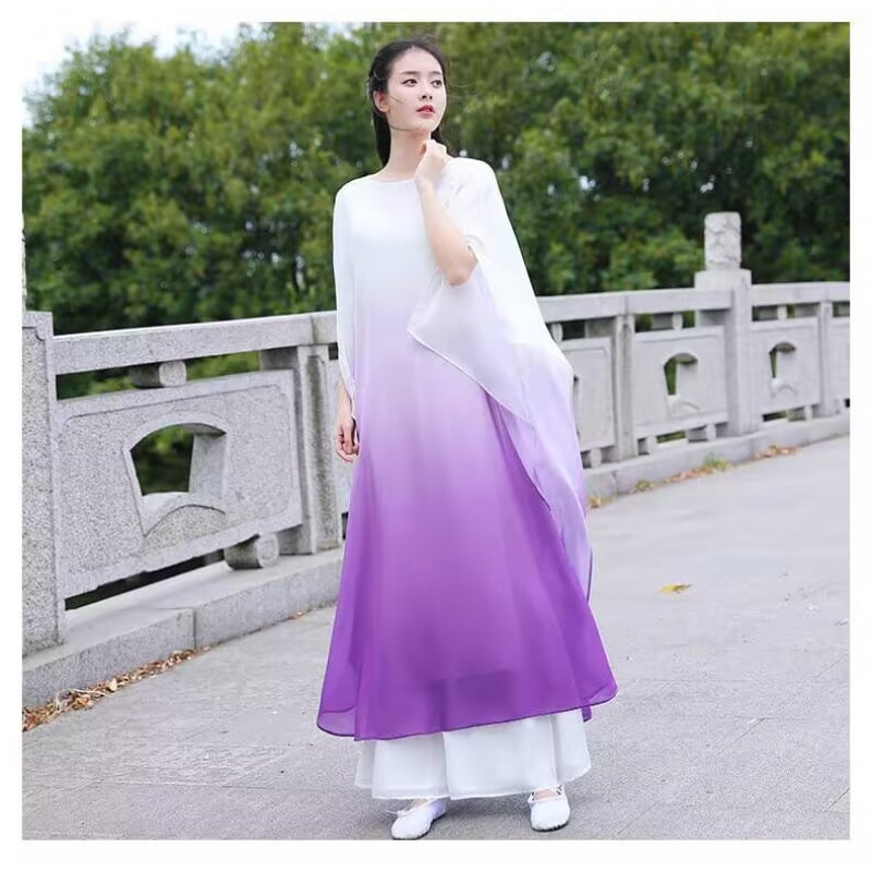 Zen haljina od velura, letajući rukavi, visok ovratnik, duga suknja, visok struk – Manjiaoqian