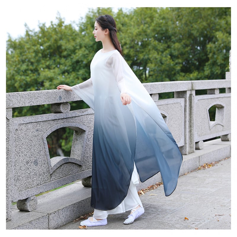 Zen haljina od velura, letajući rukavi, visok ovratnik, duga suknja, visok struk – Manjiaoqian