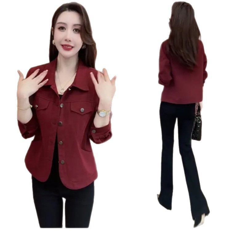 Moteriškas medvilninis švarkas su apykakle, ilgomis rankovėmis, vidutinio ilgio, 2025 ruduo, kasdienio įvaizdžio stilius