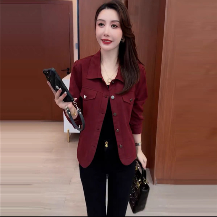 Moteriškas medvilninis švarkas su apykakle, ilgomis rankovėmis, vidutinio ilgio, 2025 ruduo, kasdienio įvaizdžio stilius