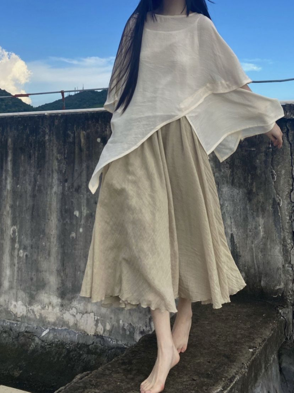 Set gornji dio i suknje u Zen Hanfu stilu, chenille tkanina s 50-70% spandex, šifra proizvoda Pxx1002227430
