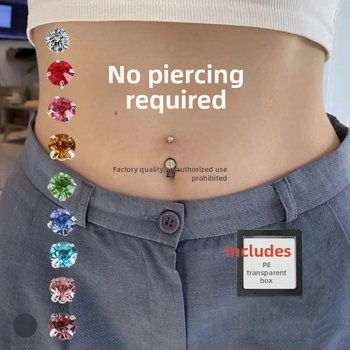 Prsteň na pupok bez piercingu, falošný, s krištálmi, unisex šperk na pupok