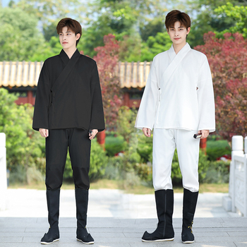Hanfu set donjeg sloja: gornji dio i tajice, unisex, crna unutarnja majica, nije drevni kostim, glavni materijal: kozja koža, naziv tkanine: žičano platno, ljeto 2023