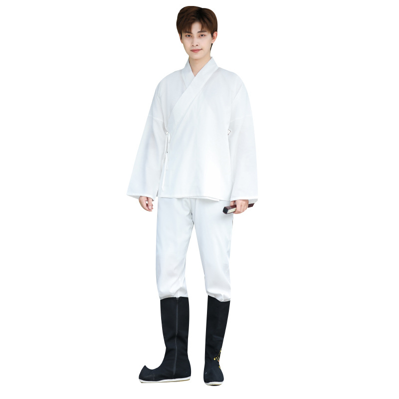 Hanfu set donjeg sloja: gornji dio i tajice, unisex, crna unutarnja majica, nije drevni kostim, glavni materijal: kozja koža, naziv tkanine: žičano platno, ljeto 2023