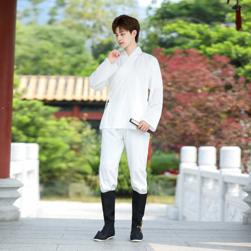 Hanfu set donjeg sloja: gornji dio i tajice, unisex, crna unutarnja majica, nije drevni kostim, glavni materijal: kozja koža, naziv tkanine: žičano platno, ljeto 2023