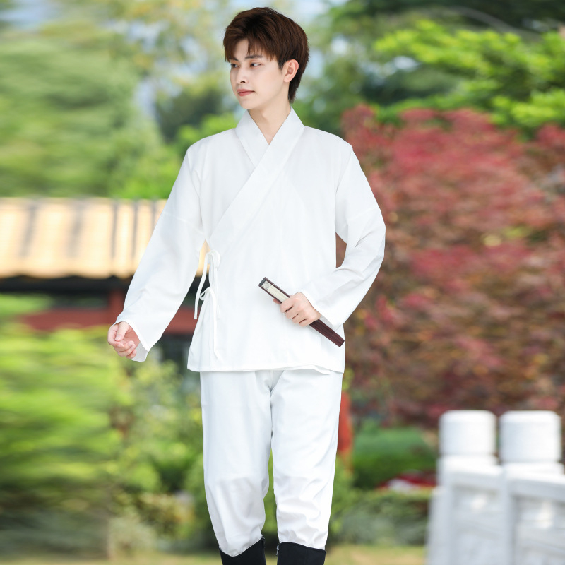 Hanfu set donjeg sloja: gornji dio i tajice, unisex, crna unutarnja majica, nije drevni kostim, glavni materijal: kozja koža, naziv tkanine: žičano platno, ljeto 2023