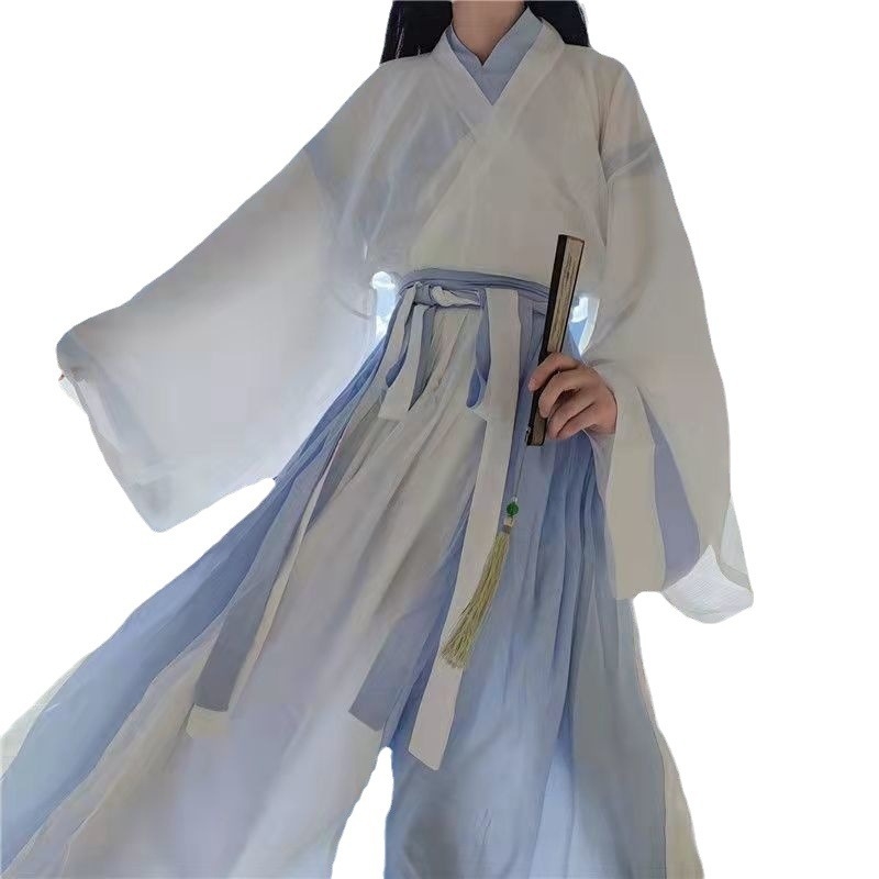 Hanfu haljina za žene, u stilu Wei Jin, haljina od jednog komada do struka, poliester 90–95%, tisak i bojanje