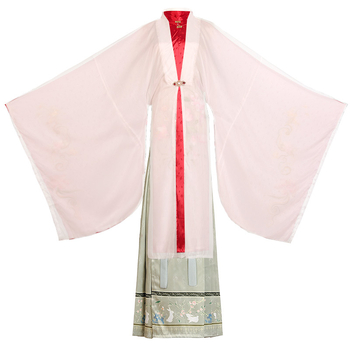 Ženski hanfu komad - Ming stil, haljina s kružnim izrezom i širokim rukavima, otisak, poliester s šifona podstavom, pogodno za sve sezone